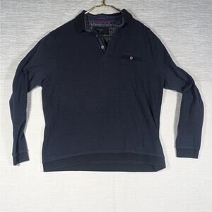 Ted Baker London Long Sleeve Polo Mens 5 Navy Textured Rugby Shirt